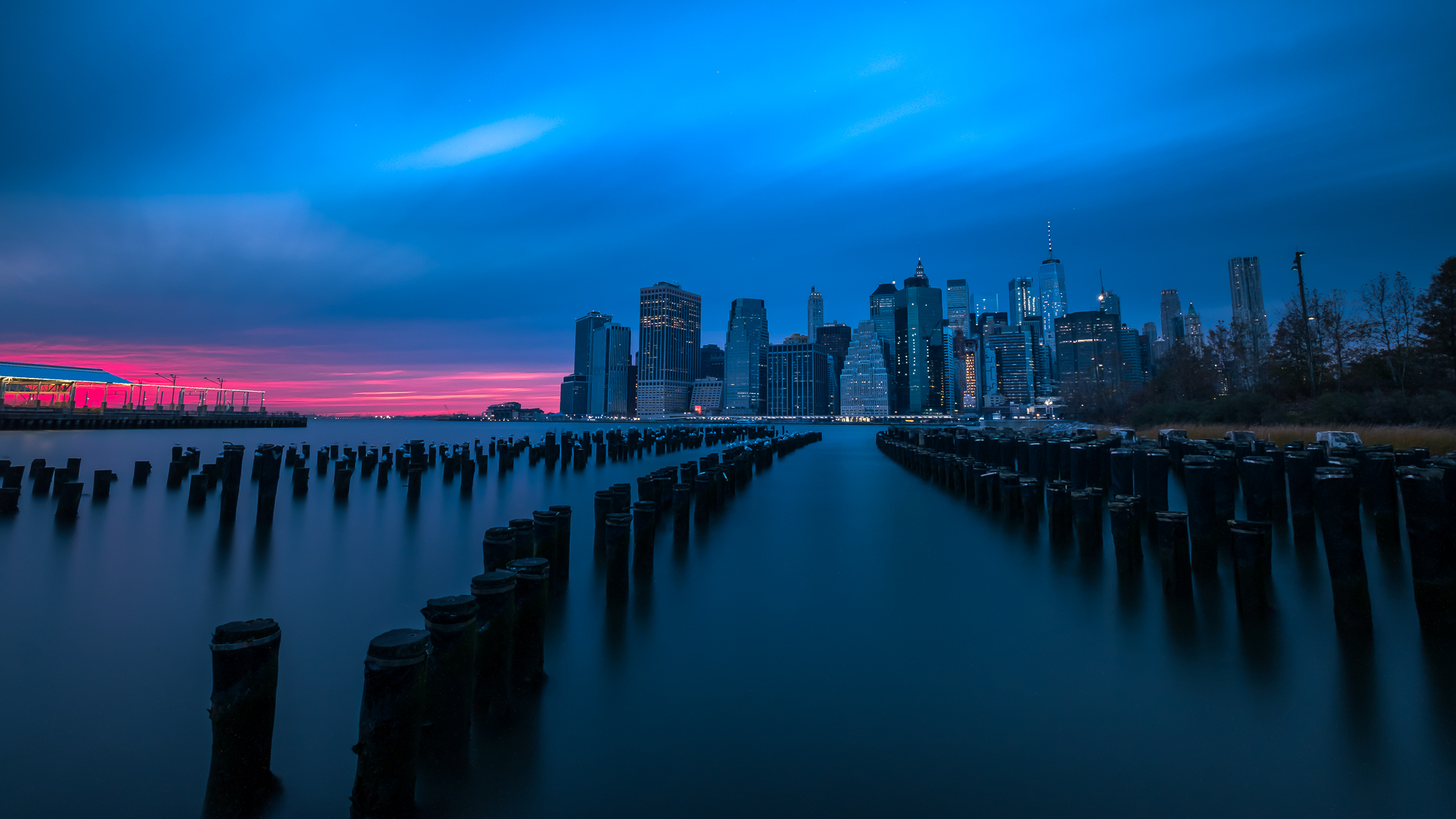Manhattan skyline at sunset